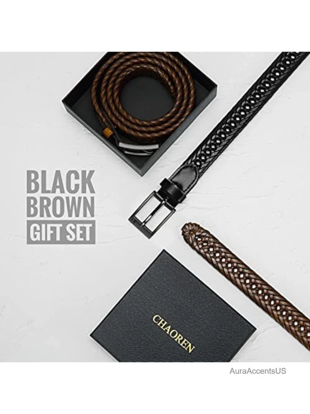 Woven Braided Leather Belt Men's 1 1/8
